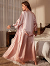 Silk Satin Kimono with Lace Trim